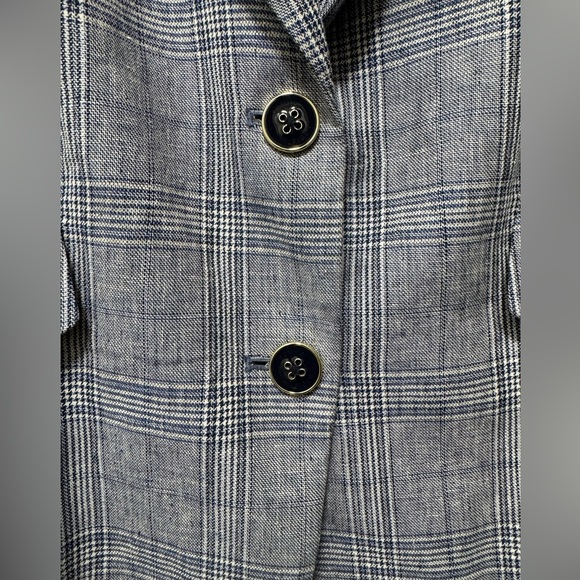 Tommy Hilfiger Women 16 Blue Linen Blend Plaid Two Buttons Blazer - Picture 4 of 14